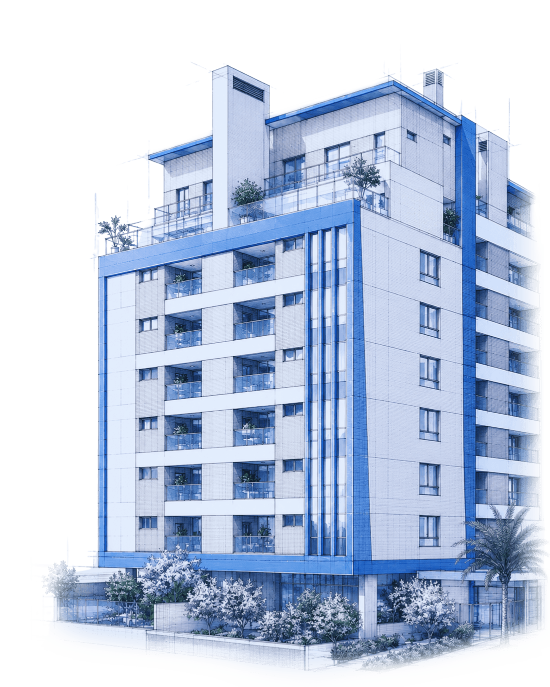 Render técnico BIM de edifício residencial multifamiliar
